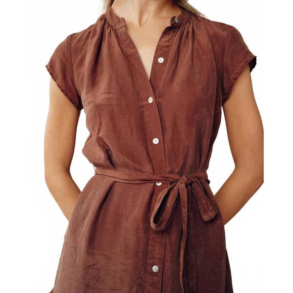 NEW BELLA DAHL cap sleeve ruffle hem shirt dress in casablanca brown - Picture 4 of 4